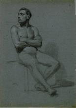 Männlicher Akt, sitzend, mit verschränkten Armen