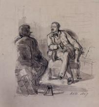 Selbstbildnis mit Joseph Victor von Scheffel in seiner Bibliothek