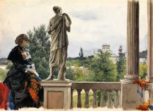 Malvina von Werner auf der Veranda der Mietvilla in Wannsee