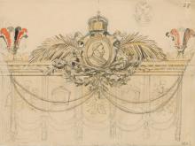 Entwurf für eine Festdekoration mit Reichskrone und Wilhelm I. im Medaillon