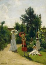Am Rondell im Wannseer Garten (Wannseegarten mit Familie des K&uuml;nstlers)