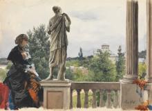 Malvina von Werner auf der Veranda der Mietvilla in Wannsee
