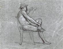 Männlicher Akt auf einem Stuhl sitzend