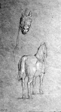 Pferdekopf und Pferd von schr&auml;g hinten (Kopie nach Horace Vernet)