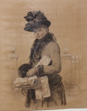 Dame in Kost&uuml;m und Hut, vom Weihnachtseinkauf kommend (Lilli von Werner)