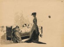 Zwei Frauen am Bett eines kranken Kindes