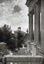 Blick von der Säulenhalle zum Rondell im Wannseer Garten