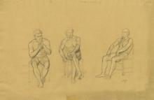 Drei männliche Akte, sitzend