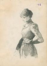 Hüftbild einer Frau im Profil mit Hand in der Hüfte