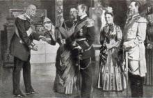 Verlobung des Prinzen Heinrich am 90. Geburtstage Kaiser Wilhelms, Farbskizze