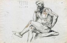 Männlicher Akt, sitzend, mit übergeschlagenem Bein