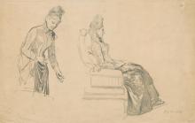Zwei Figuren, stehend und sitzend, zu Prinzessin Auguste Viktoria und Kaiserin Augusta