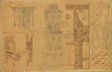 Studien altdeutscher Architektur, u.a. ein Stuhl und die Grabplatte von Eitel Friedrich II und Magdalena von Brandenburg