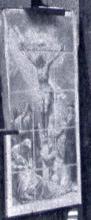 Kreuzigung, Skizze mit Quadratur zu einem der drei Glasfenster in der Apsis des Berliner Doms