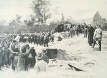 Begräbnis von im Lazarett gestorbenen deutschen Soldaten auf dem Kirchhofe von Versailles im November 1870
