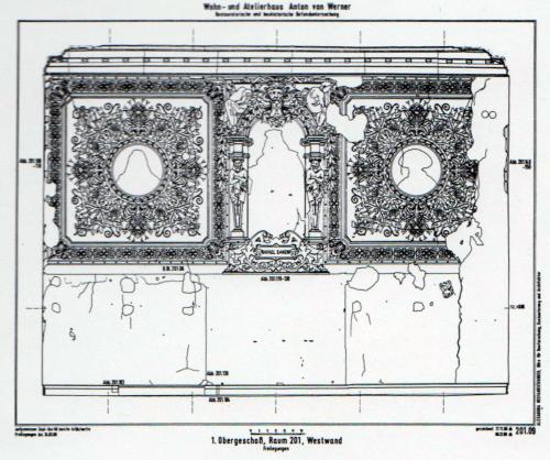 Aufmaß der Westwand des Roten Salons der Villa VI. in Potsdam durch die Alexandra Restaurierungen