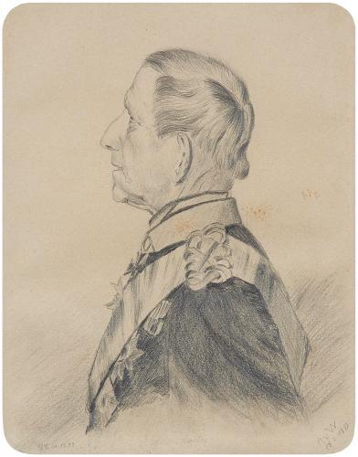 Kopie der Zeichnung von General Feldmarschall Moltke im Profil vom 18.2.1882