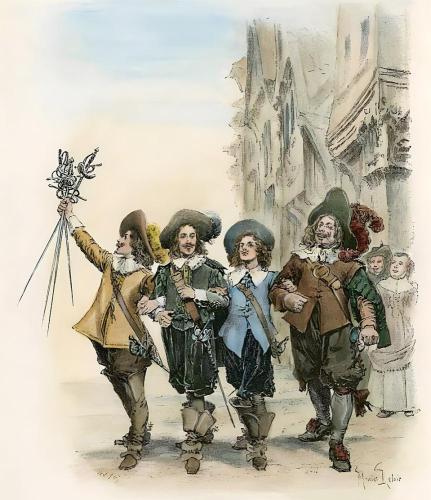 Maurice Leloir / Jules Huyot / Wikipedia: Guise. The Three Musketeers by Alexandre Dumas (illustration of the Calmann-Lévy edition, Paris, 1894) (2023) Bild zum Schlagwort