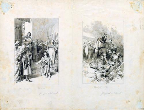 Zwei Illustrationen zu <cite>Jungfrau von Orléans</cite> von Friedrich Schiller