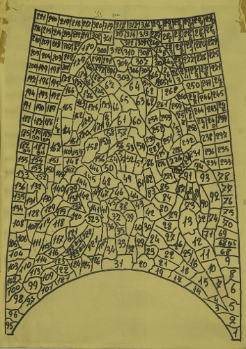Nummerierter Aufteilungsplan f&uuml;r die Ausf&uuml;hrung des Kuppelmosaik <cite>Selig sind die Sanftm&uuml;tigen</cite>