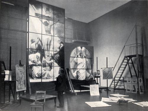 Hermann Boll: Anton von Werner malt in seinem Atelier an den Fenstern für den neuen (Berliner) Dom